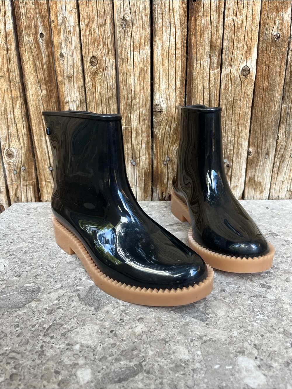 Melissa Rain Drop Black Gloss Rain Boots Waterproof Lug Sole Coturno Platform - Picture 4 of 15
